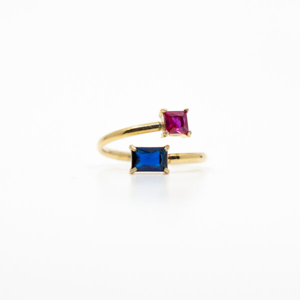 Anillo "Tú & Yo" azul y fucsia
