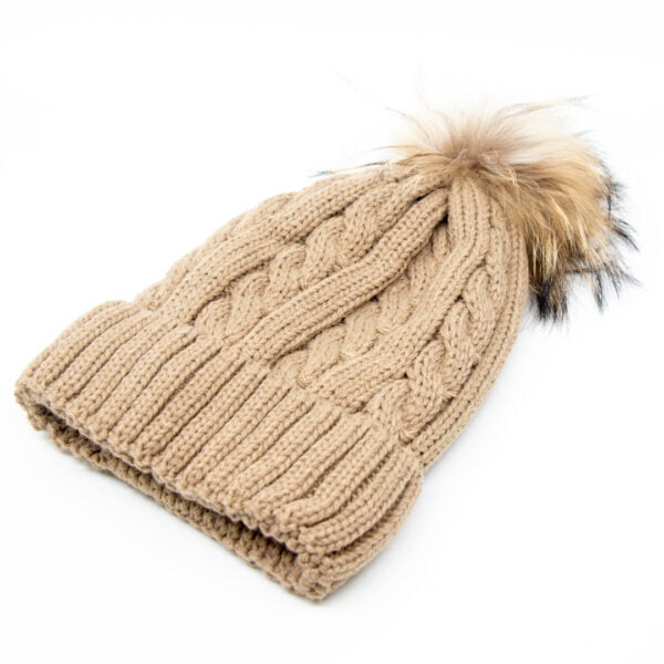 Gorro de trenzas con pompón topo