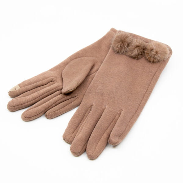 Guantes de mujer beige pompones