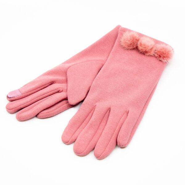 Guantes de mujer rosa pompones