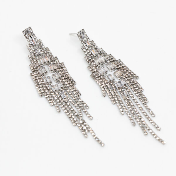 Pendientes strass cascada triangular plateado