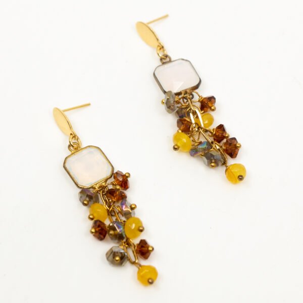 Pendientes piedras naturales miel y mostaza