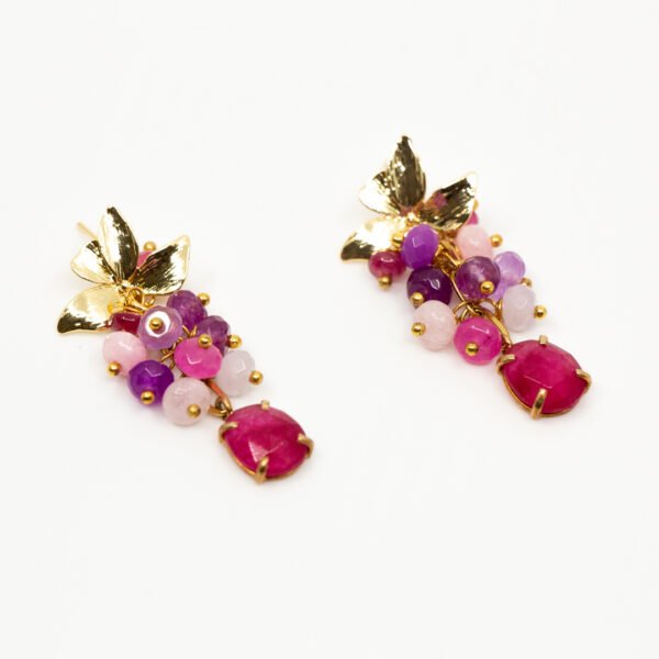 Pendientes piedras naturales morado y buganvilla