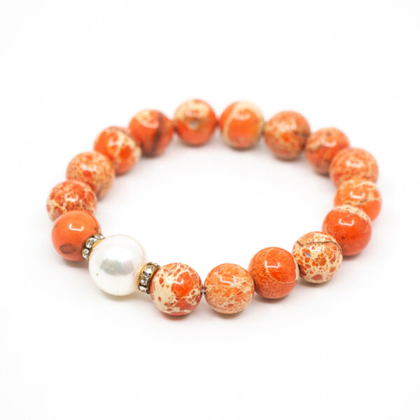 Pulsera de bolas de piedra natural en tonos naranjas
