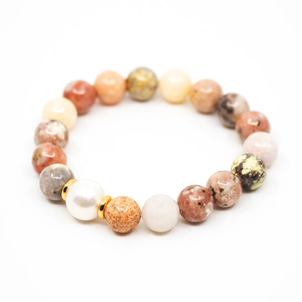 Pulsera de bolas de piedra natural en tonos tierra