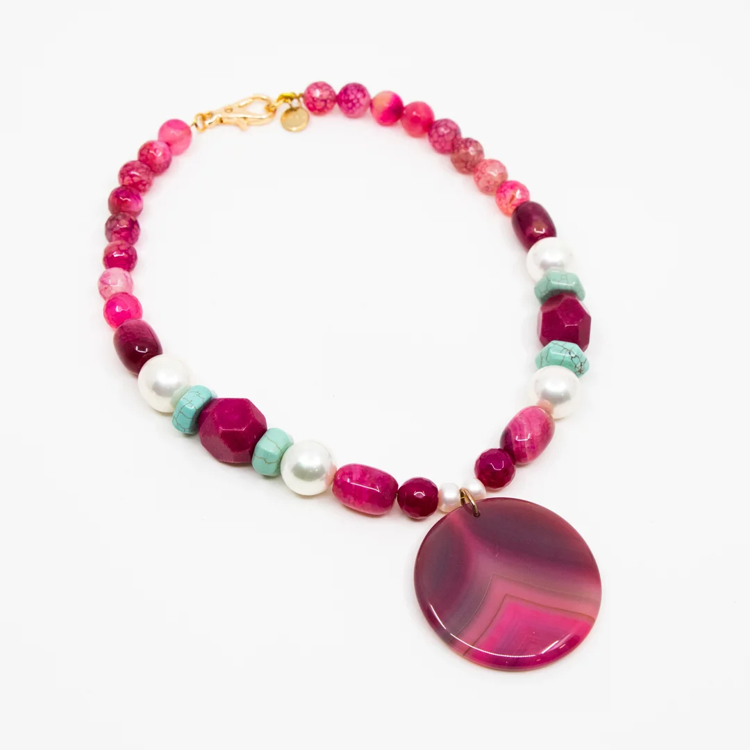 Collar Vintage Piedra Preciosa Collar De ágata Rosa Con Drusa - Plata Y Piedra Natural, Diseño Romántico Y Elegante Collar Piedras Naturales Plata