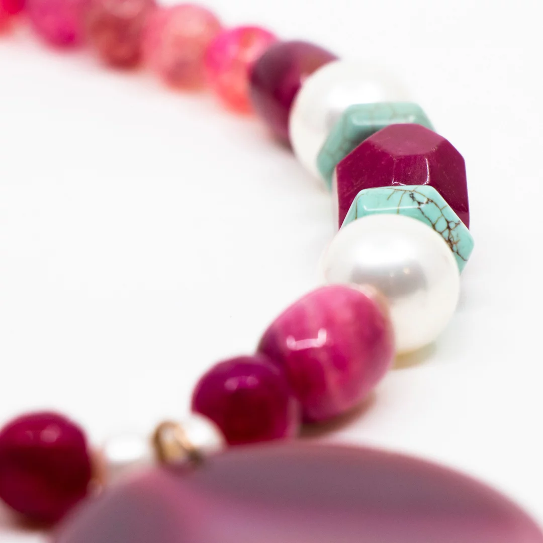 Collar Vintage Piedra Preciosa Collar De ágata Rosa Con Drusa - Plata Y Piedra Natural, Diseño Romántico Y Elegante Collar Piedras Naturales Plata