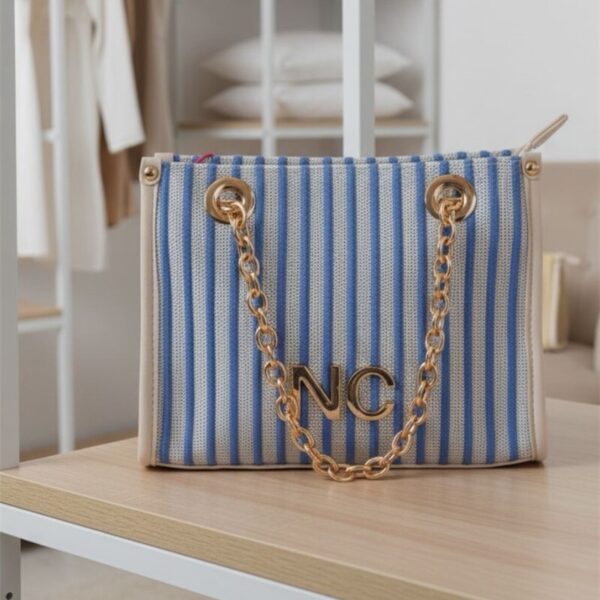 Mini tote lona líneas azul